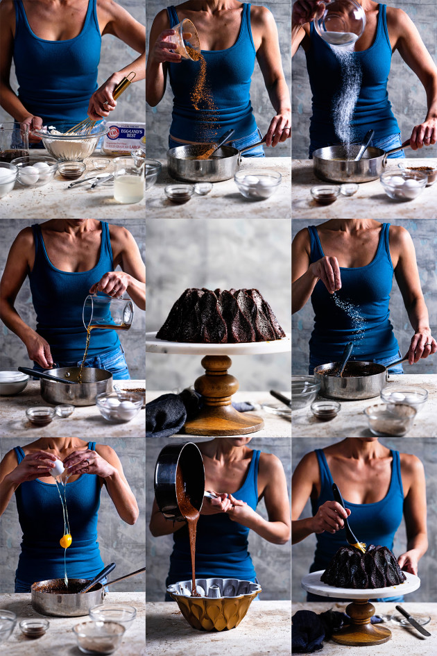 九个照片蒙太奇的烘烤过程从配料混合到完成和上光。